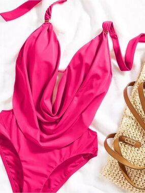 Bar III Hot Pink Draped Swim One-Piece